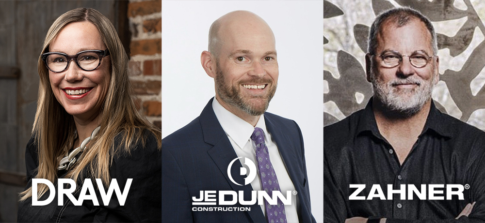 Headshots of leaders from DRAW, J.E. Dunn and Zahner.